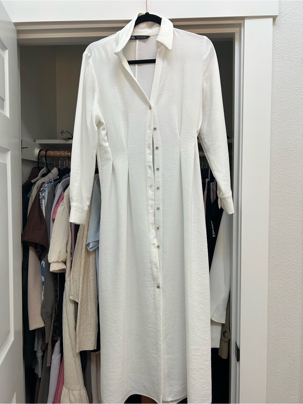 Zara Cream Button-Down Midi Shirt Dress